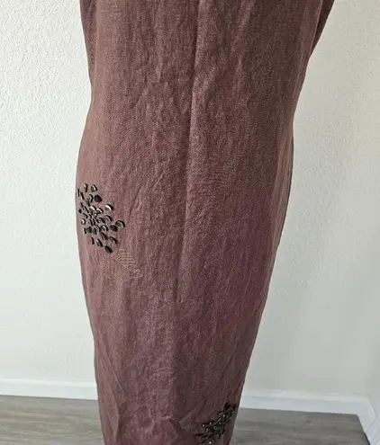 Yves Cossette Depeche Mode Vintage Brown Linen Embroidered Dress Size 10