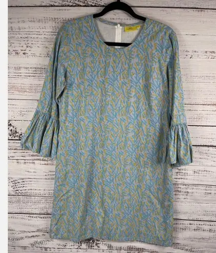 Roller Rabbit Blue Floral Stripe Three Quarter Ruffle Sleeve Dress Women’s Large