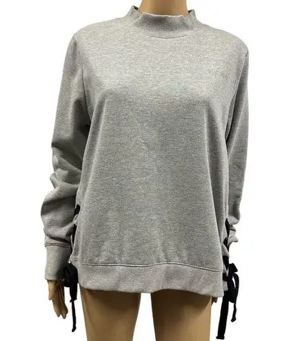 Bebe  Sport Lace Up Side Rhinestone Logo Heather Gray Fleece Sweatshirt Womens L