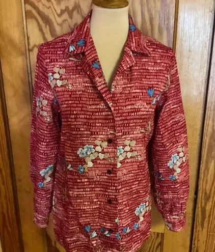 Vintage 70s red floral disco top Size M