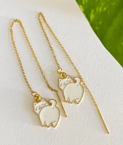 Handmade Kawaii funny white cat threader earrings✨