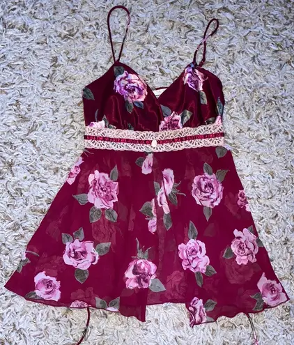 California Dynasty Red Floral Babydoll Lingerie Slip
