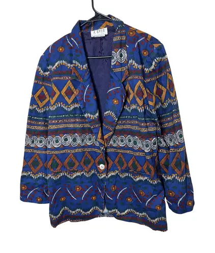 Vintage A Byer California Women's Blue Geometric Print Blazer Jacket Size L Size L