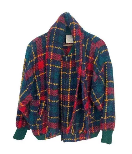 Boyne Valley weavers womens L/XL Wool full zip plaid jacket & scarf handmade Red