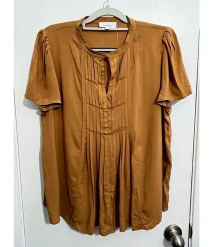 Bohme Blouse Large Mustard Yellow Pleated Flowy Preppy Summer NWT