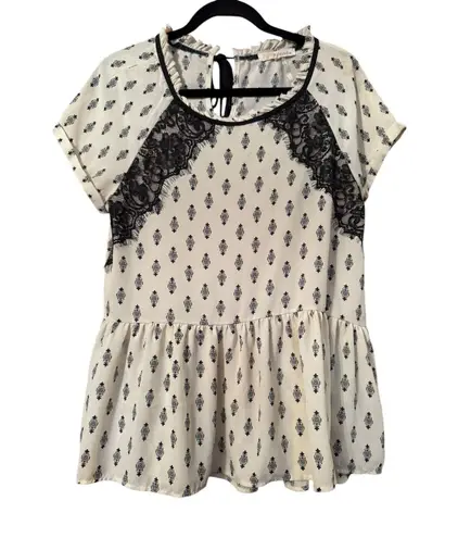 Rewind L Regency core peplem blouse white black whimsicore lace accents