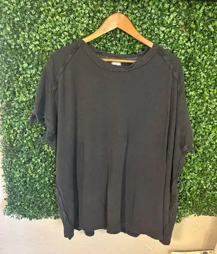 Free People  Black Oversized Exposed Seams Tee Sz Large