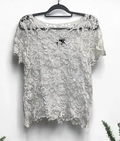 Rafaella Women’s White Crochet Lace Cap Sleeve Overlay & Cami Size Medium NWT