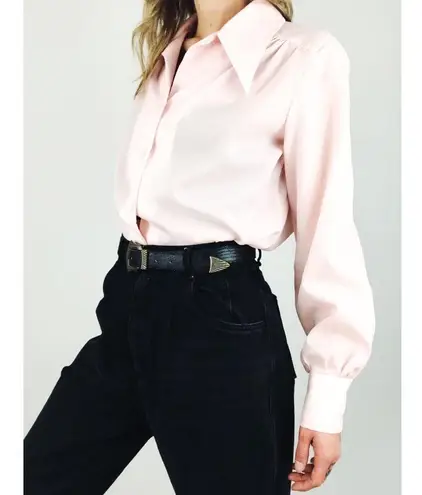 Vintage Sheer Pleated Blouse in Light Pink | Size L Size L