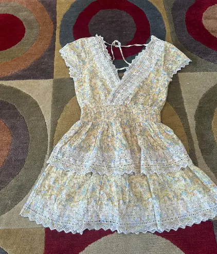 American Eagle NWT  Garden Party Ruffle Dress Yellow Floral Eyelet Size Small