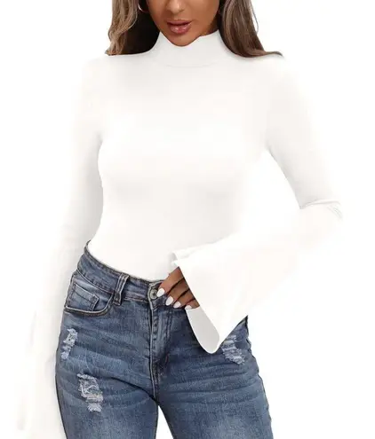 MANGOPOP NEW  Bell Sleeve Mock Neck Long Sleeve Bodysuit S