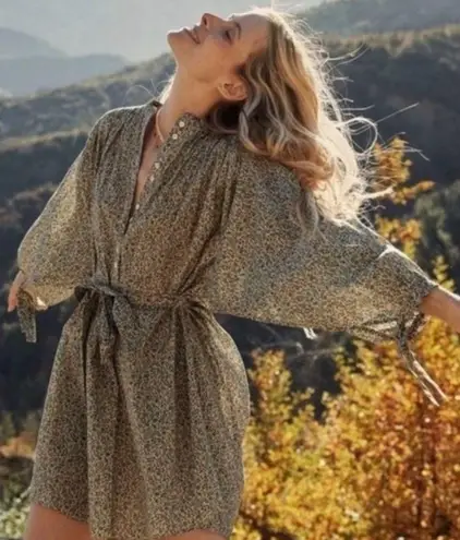 DÔEN Opal dress with a green and red floral print bohemian dress , romantic Size XS