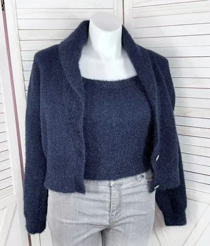 House Of Harlow 1960 Shimmer Sparkle Cardigan Sweater Set Navy Blue XL Chunky