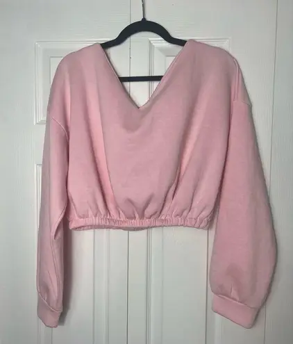 Pretty Little Thing  Pastel Light Pink Off The Shoulder Crop Sweatshirt Sz Large