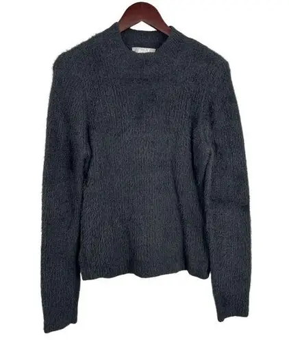 Marled Sweater Black Mock Neck Long Sleeve Fuzzy Texture Size Large