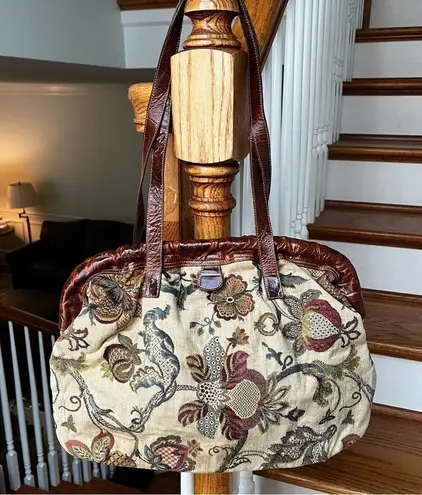 Furla Veg Floral Tapestry and Leather Shoulder Bag