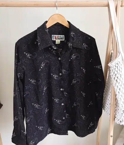 Vintage Paisley Faux Suede Button Up Collared Shirt in Chocolate Brown/Rust/Charcoal Size XL