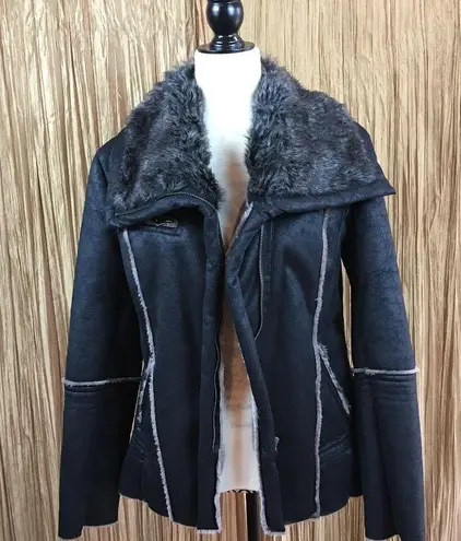 Coffee Shop CoffeShop Faux-Fur-Trim Moto Jacket Size M