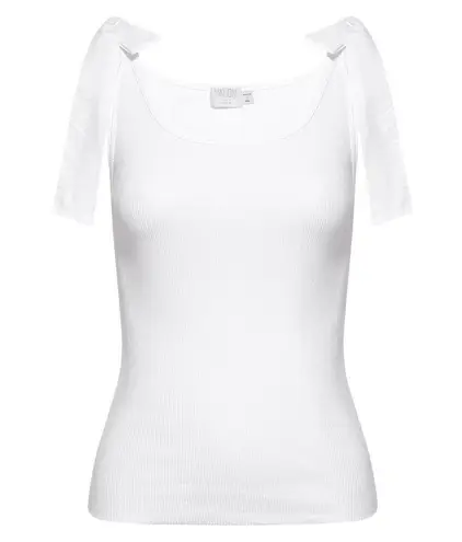 Nation Ltd Gigi White Rib Sleeveless Bow Tie-Strap Cami Camisole Tank Blouse Top