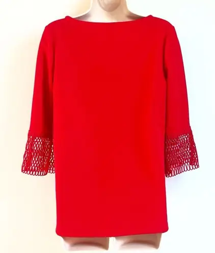 Ann Taylor  Elbow Sleeve Crew Neck Pullover Solid Red Tunic Blouse Top XS Stretch