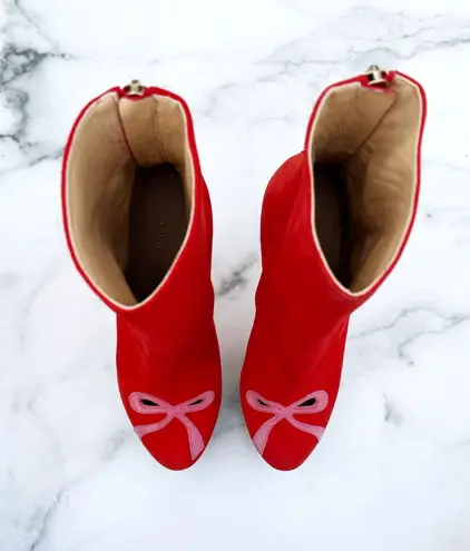 Charlotte Olympia Bella red yellow green suede colorblock mid-calf boots size 35