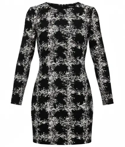 Club Monaco Kaisie Dress Black White 3/4 Sleeve Stretch Knit Lined Size 6