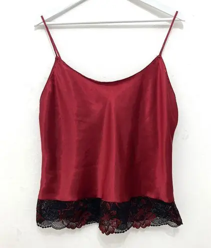Lilac+London Tank Top Silky Satin Wine Red Lace Sleep Top L Size L