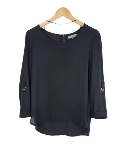 Apology London Black Top Blouse Back Gold Zip High
