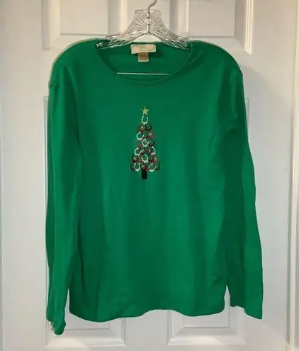M&C Sportswear Green Horseshoe Christmas Tree Embroidered Top size XL