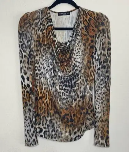 Generation Love Tan Black White Leopard Print Cowl Neck Blouse Size Medium