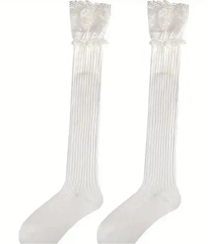 White Lace Top Thigh High Sock