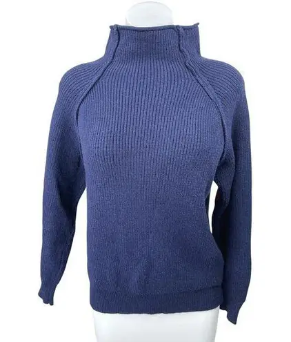 Chicwish Blue Ribbed Turtleneck Long Sleeve Heart Patched Pullover Sweater Top M
