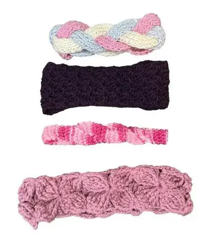 HANDMADE CROCHET KNIT HEADBANDS SET OF 4 PINK PURPLE WOMEN KIDS