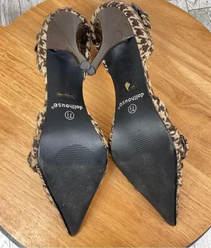 Dollhouse Houndstooth Fabric Buckle Pointed Toe Heels Tan Brown 7.5