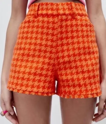 ZARA Orange Houndstooth Tweed Shorts