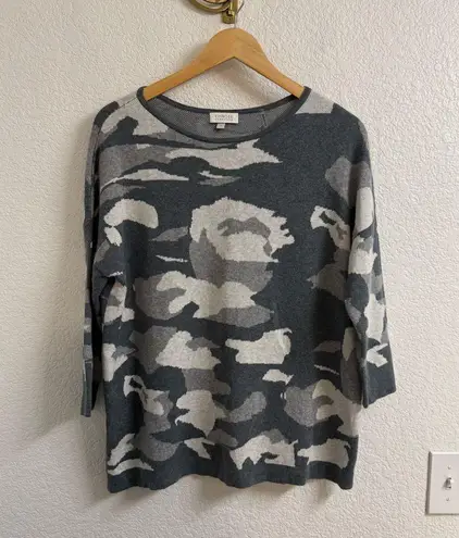Kinross Cashmere Cotton Blend Sweater – Gray Floral Camo Print Size Small