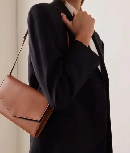 The Row Envelope Large Crossbody in Natural Nappa Saddle Leather Dark Brown