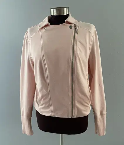 H by Halston Moto Jacket Size 14 Pink French Terry Crop Motorcycle Jersey