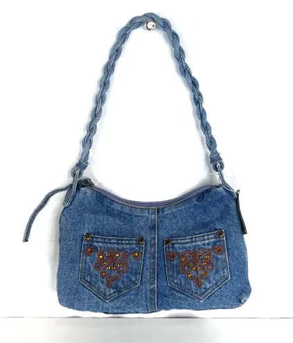Decoded NWT Denim Purse Bag Braided Handle Embellished Pockets Jean Purse Blue