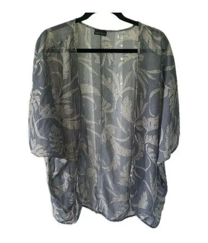 Zenobia Hawaiian Graphic Dot Art Tropical Leaves Sheer Dolman Sleeve Cardigan 2X