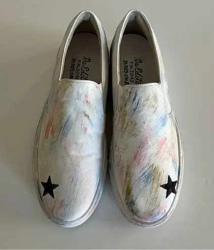 The Editor White/Multi Color Paint Brush Strokes Slip On Sneaker. Sz 8 (Eur 38) White