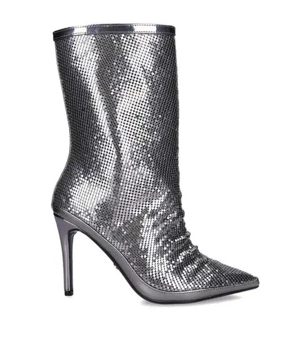 Carvela Heeled Armour Boots Chainmail Mesh 36.5 / 6 Silver