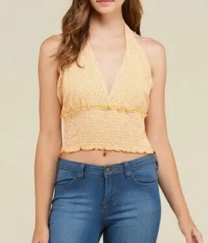 Festival Boho Plunge Gingham Halter Crop Top Red Size M