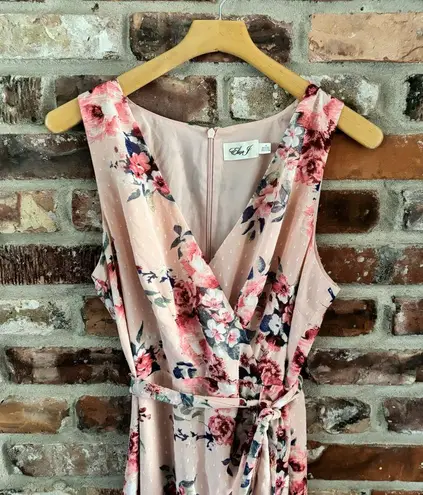 Eliza J Pink Floral Ruffle Chiffon Midi Dress