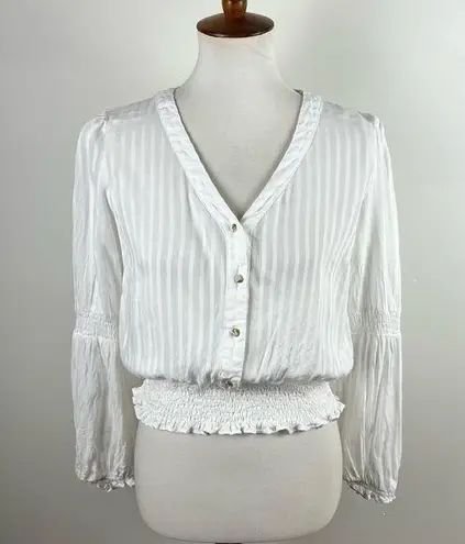 Hem & Thread White Striped Smocked Waist Blouse - Size M Cottagecore Softgirl