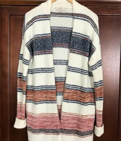 Loft  Ann Taylor Wool Long Striped Cardigan Sweatercoat Size Small