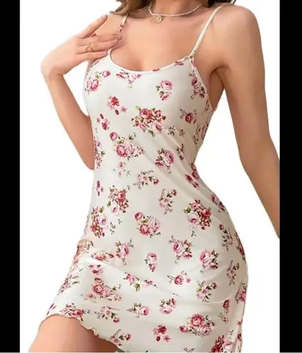 Boutique Cream White & Pink, Floral, Night Slip