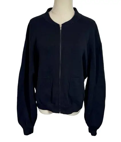 WHITE + WARREN Superfine Organic Cotton Track Jacket Zip Sweater Jacket Black Size L