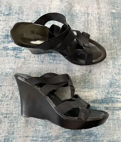 Charles By Charles David Black Strappy Platform Wedge Heel Sandals Approx size 9