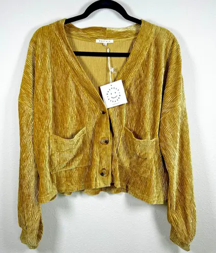 NWT Baevely Crushed Velvet Button Front Cardigan Top Gold Mustard Size S Cozy Size L